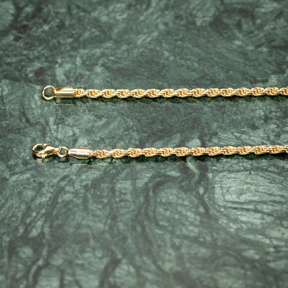 Solid Yellow Gold Plated 925 Sterling Silver 3MM Twist Rope Chain Necklace - Picture 6 of 6